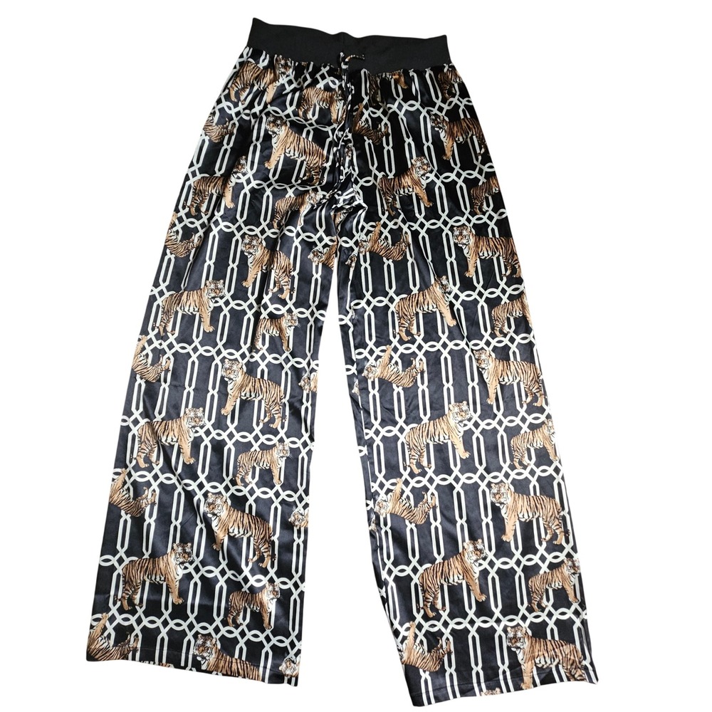 The Royal Standard Tiger Trellis Print Wide Leg Lounge Pajama Mob Wife XL NWT